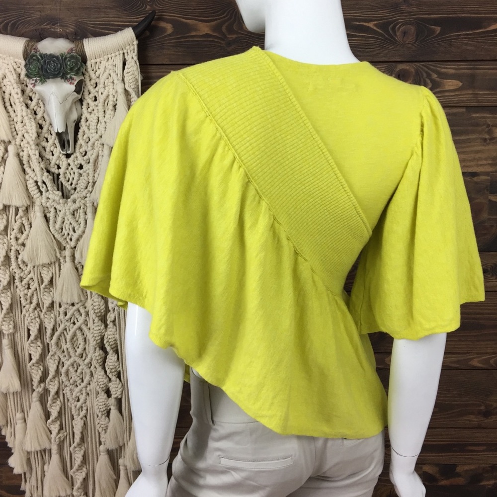 Moth |‎ Ribbed Asymmetrical Wrap Ruffle Sweater Yellow - Picture 4 of 7